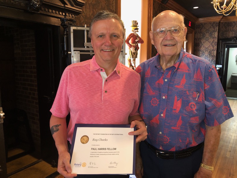 Ray Cheeks recepient of a Paul Harris, pinned by MC Yarbrough - Aug. 2020