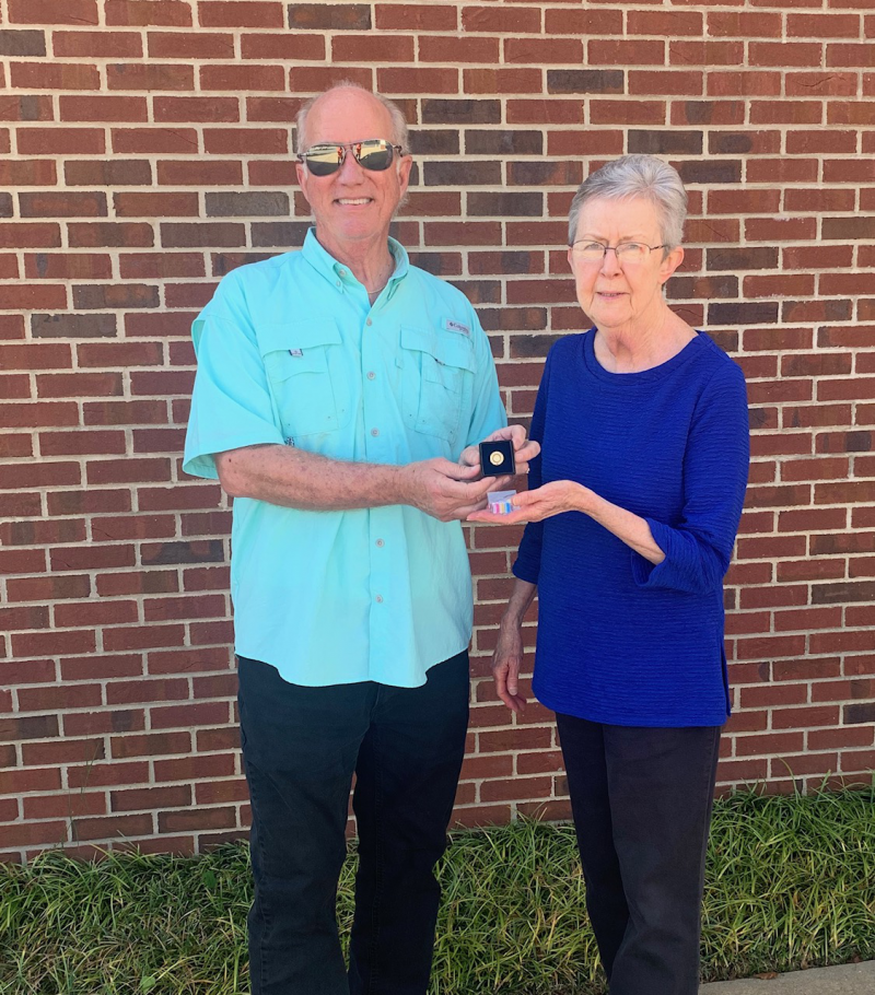 Rotarian Wanda Richey was presented a Paul Harris Fellow +6 by PDG Lance Young, Oct. 2020